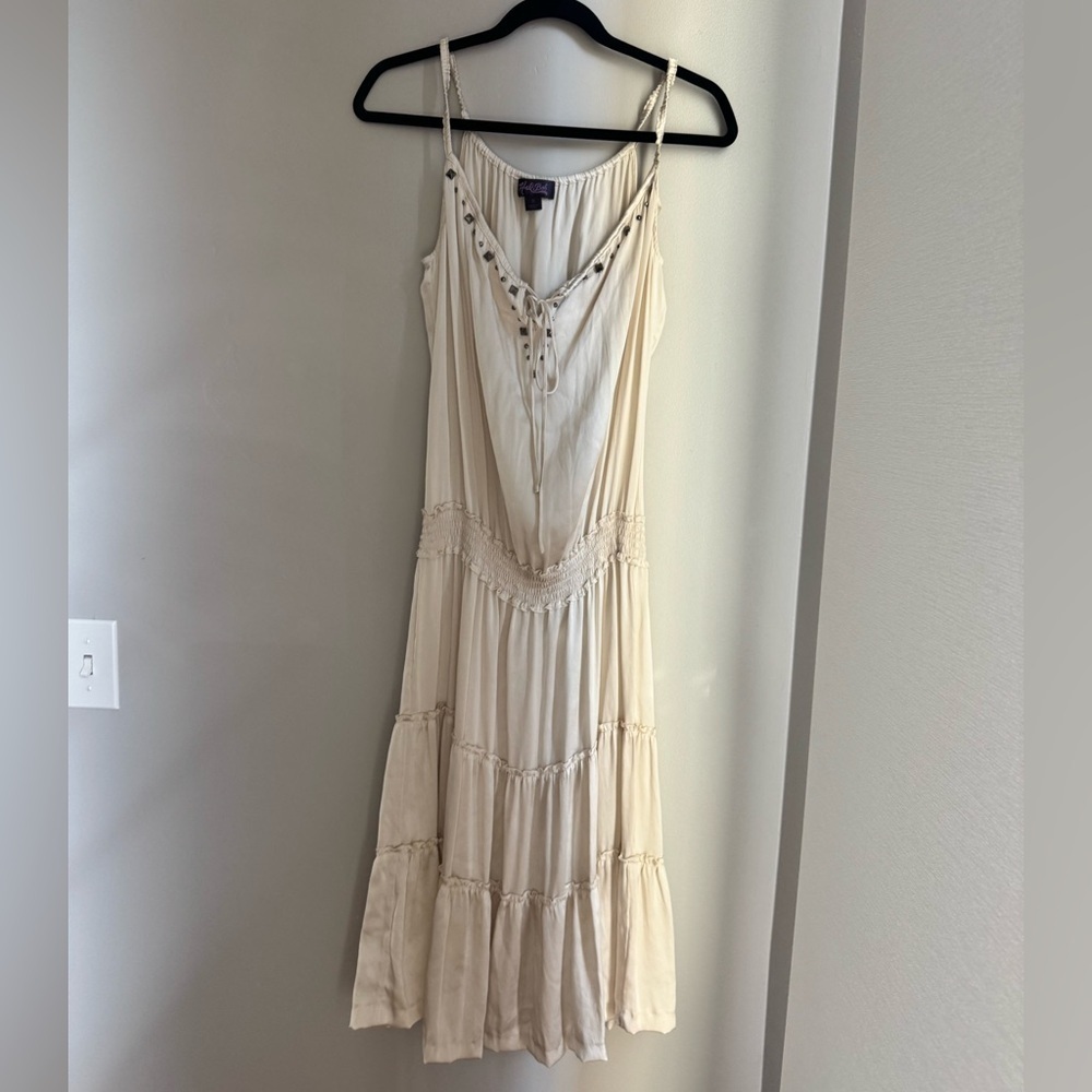 Hale Bob Studded Boho Cream Tiered Peasant Dress S Festival Cottagecore